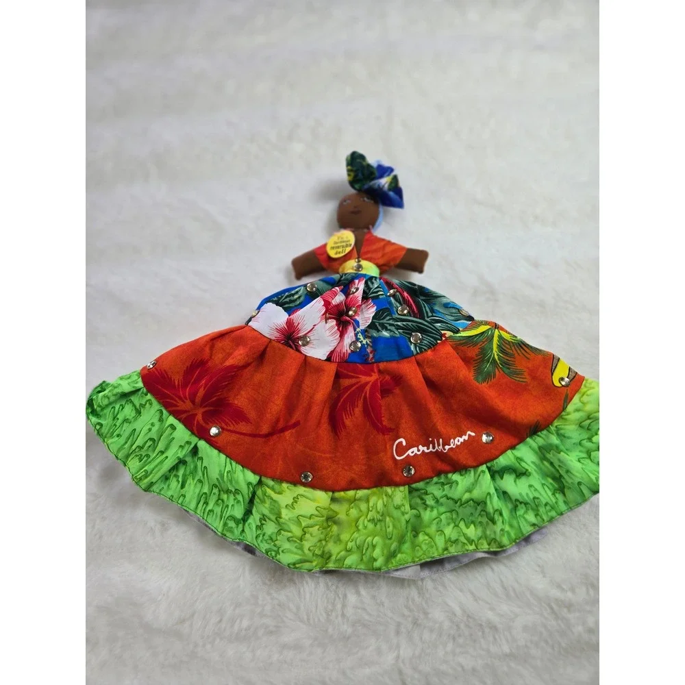 Vintage Caribbean Topsy Turvy Reversible Doll Handmade Tropical Floral Plaid New